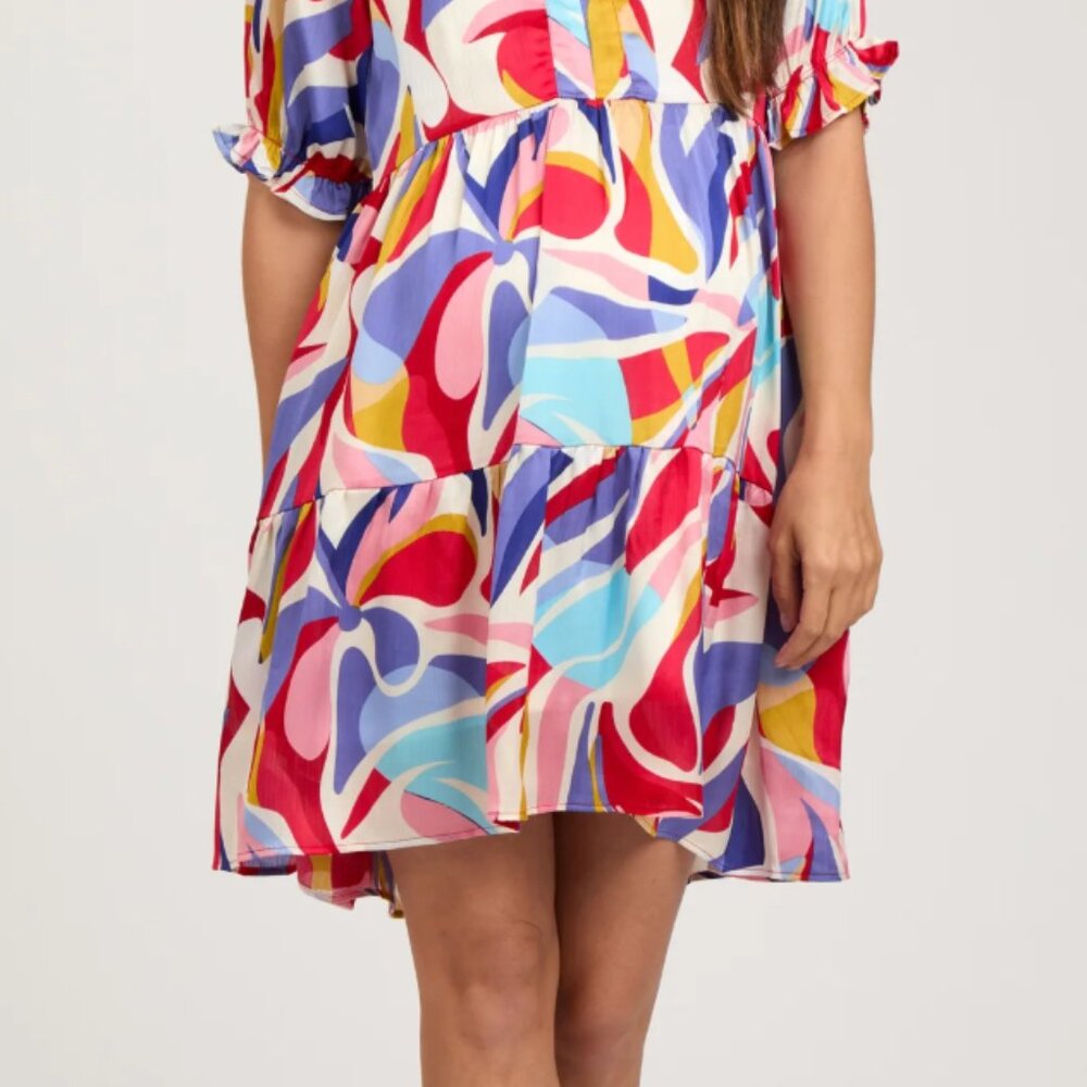 Multi-Color Patterned Ruffle Tiered Dress - Picture 2 of 4